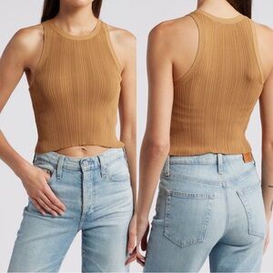 NWT GOOD AMERICAN Ribbed Cropped Tank Top in Camel - LARGE
